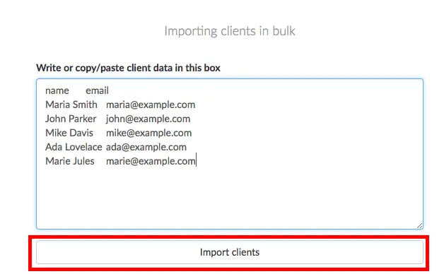 import clients button